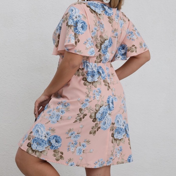 PLUS Boho Navy Blue Butterfly Sleeve Mini Dress Cottagecore - Picture 5 of 8